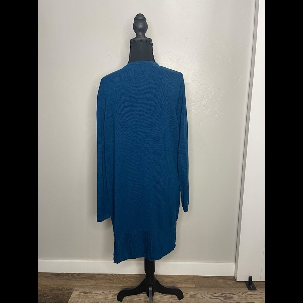 Chico's Long Lined Blue Pleated Open Front Cotton Blend Casual Cardigan Size 1 - Picture 5 of 8